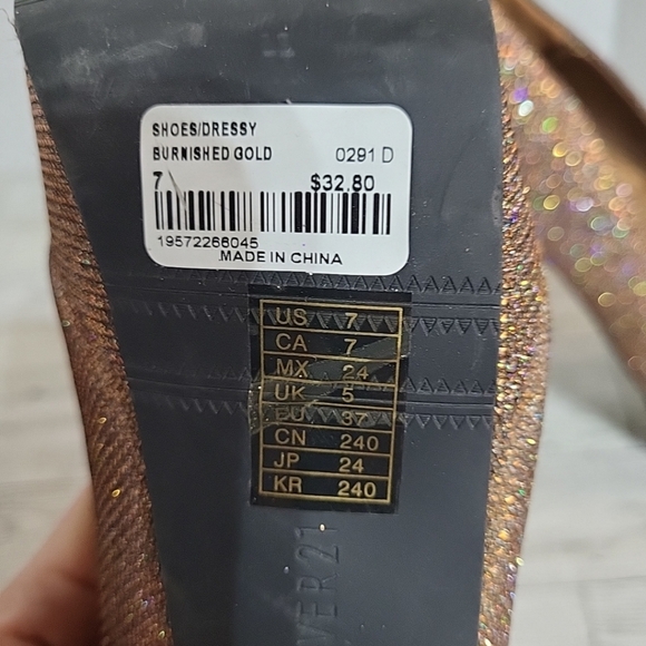 Forever 21 Burnished Gold Glitter Platform Heels Size 7‎ Open Toe 5.5" Heel - Picture 11 of 13